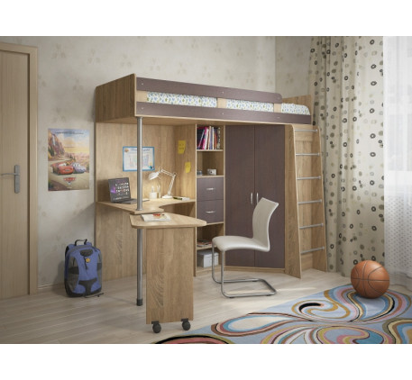 Кровать-чердак для подростка Милана-5 с рабочей зоной, спальное место 200х80 см